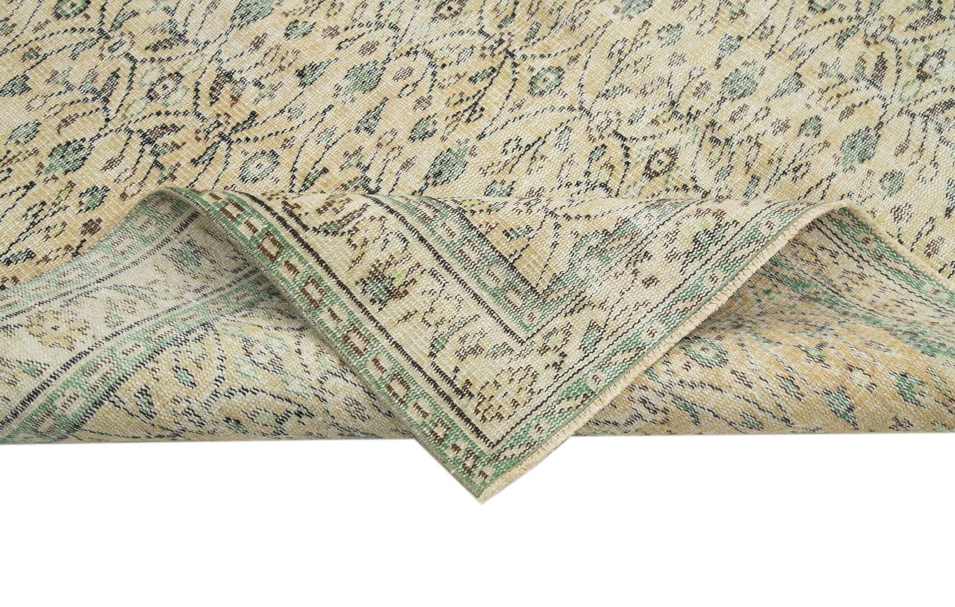 Vintage Bej Eskitme Pamuk Yün El Dokuma Halısı 177x267 Agacan