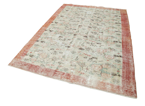 Vintage Bej Eskitme Pamuk Yün El Dokuma Halısı 178x276 Agacan