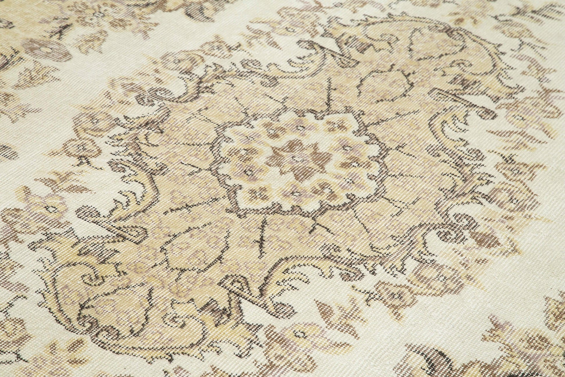 Vintage Bej Eskitme Pamuk Yün El Dokuma Halısı 178x275 Agacan