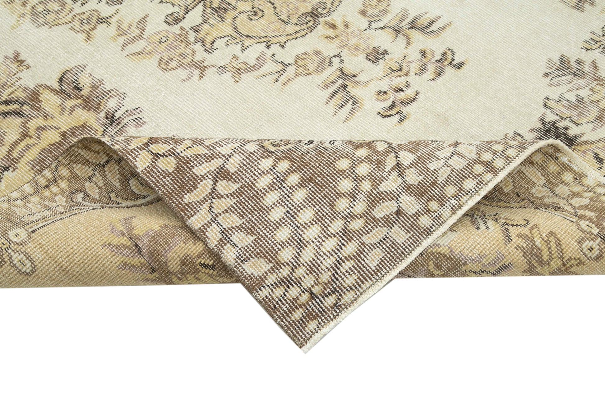 Vintage Bej Eskitme Pamuk Yün El Dokuma Halısı 178x275 Agacan