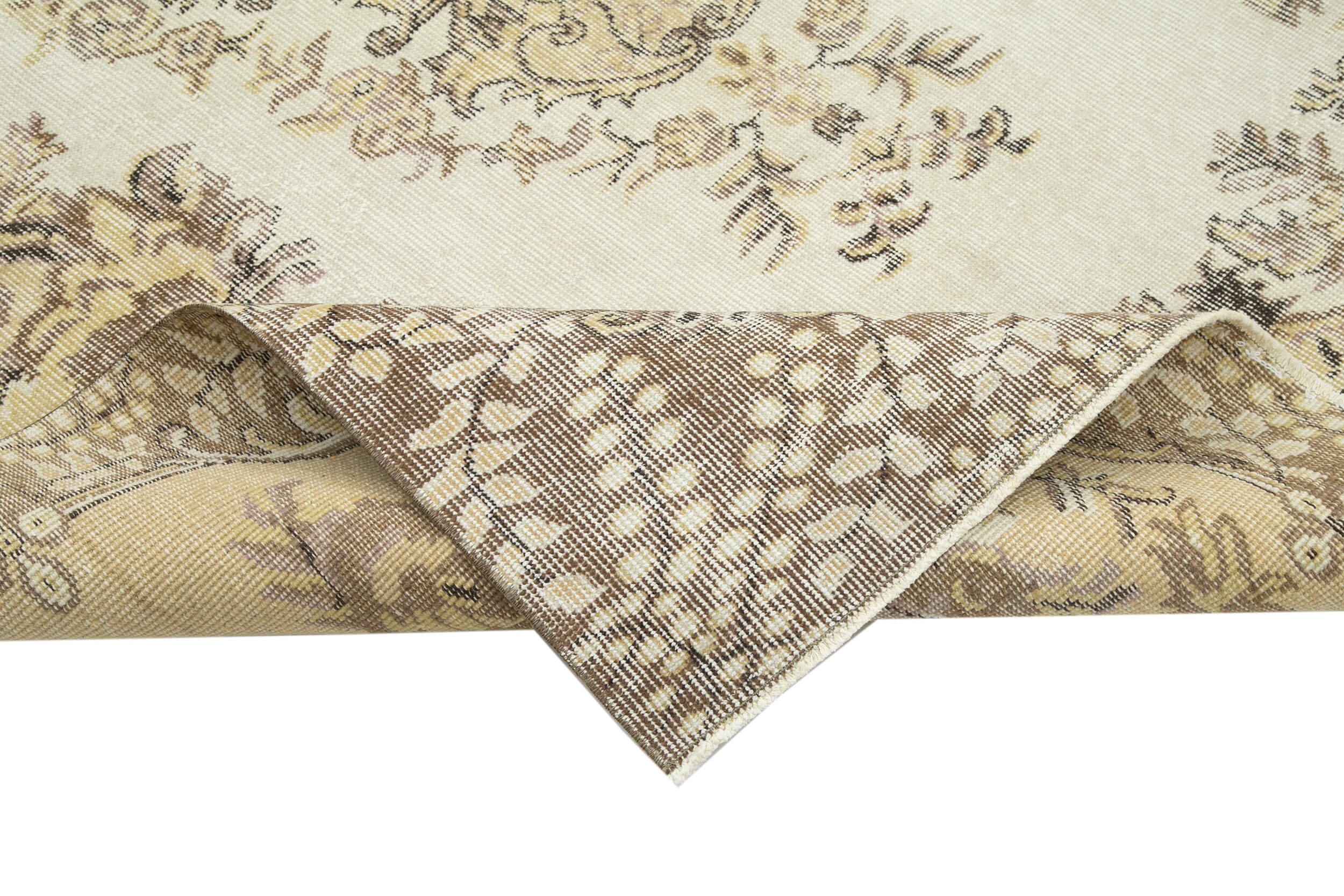 Vintage Bej Eskitme Pamuk Yün El Dokuma Halısı 178x275 Agacan