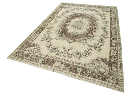 Vintage Bej Eskitme Pamuk Yün El Dokuma Halısı 182x290 Agacan