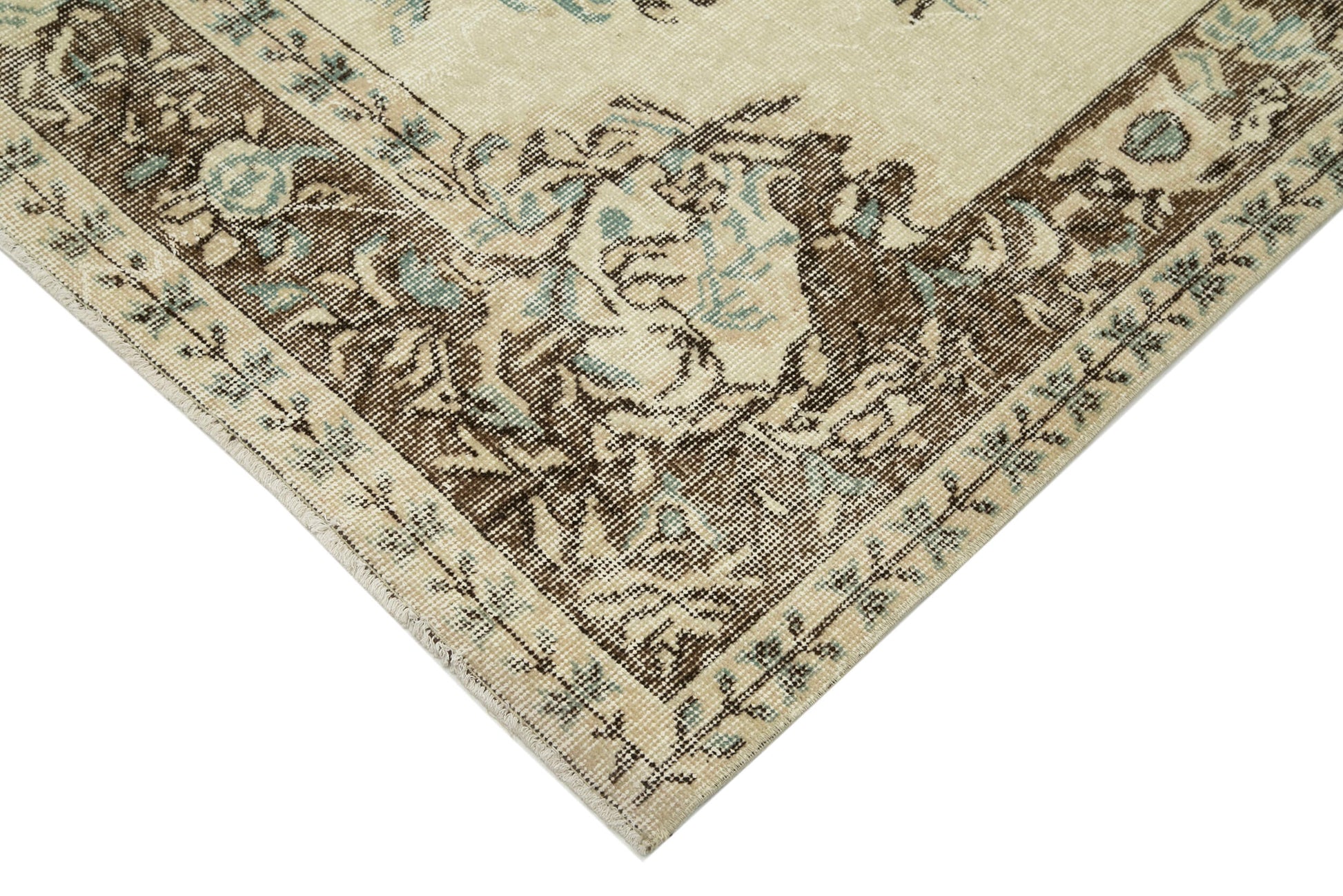 Vintage Bej Eskitme Pamuk Yün El Dokuma Halısı 182x290 Agacan