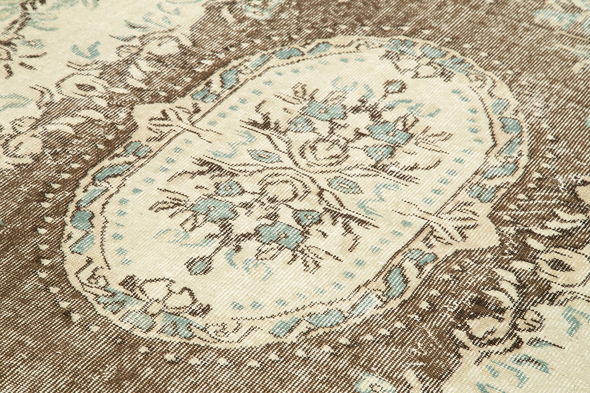 Vintage Bej Eskitme Pamuk Yün El Dokuma Halısı 182x290 Agacan