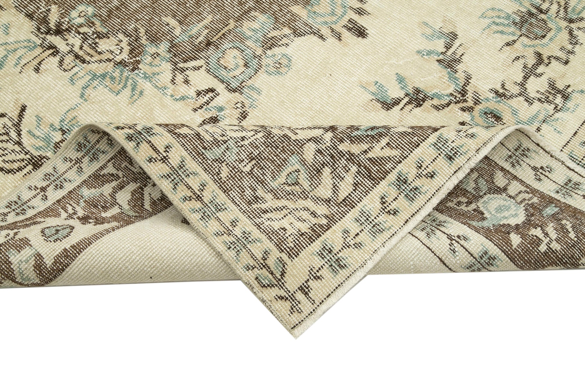 Vintage Bej Eskitme Pamuk Yün El Dokuma Halısı 182x290 Agacan