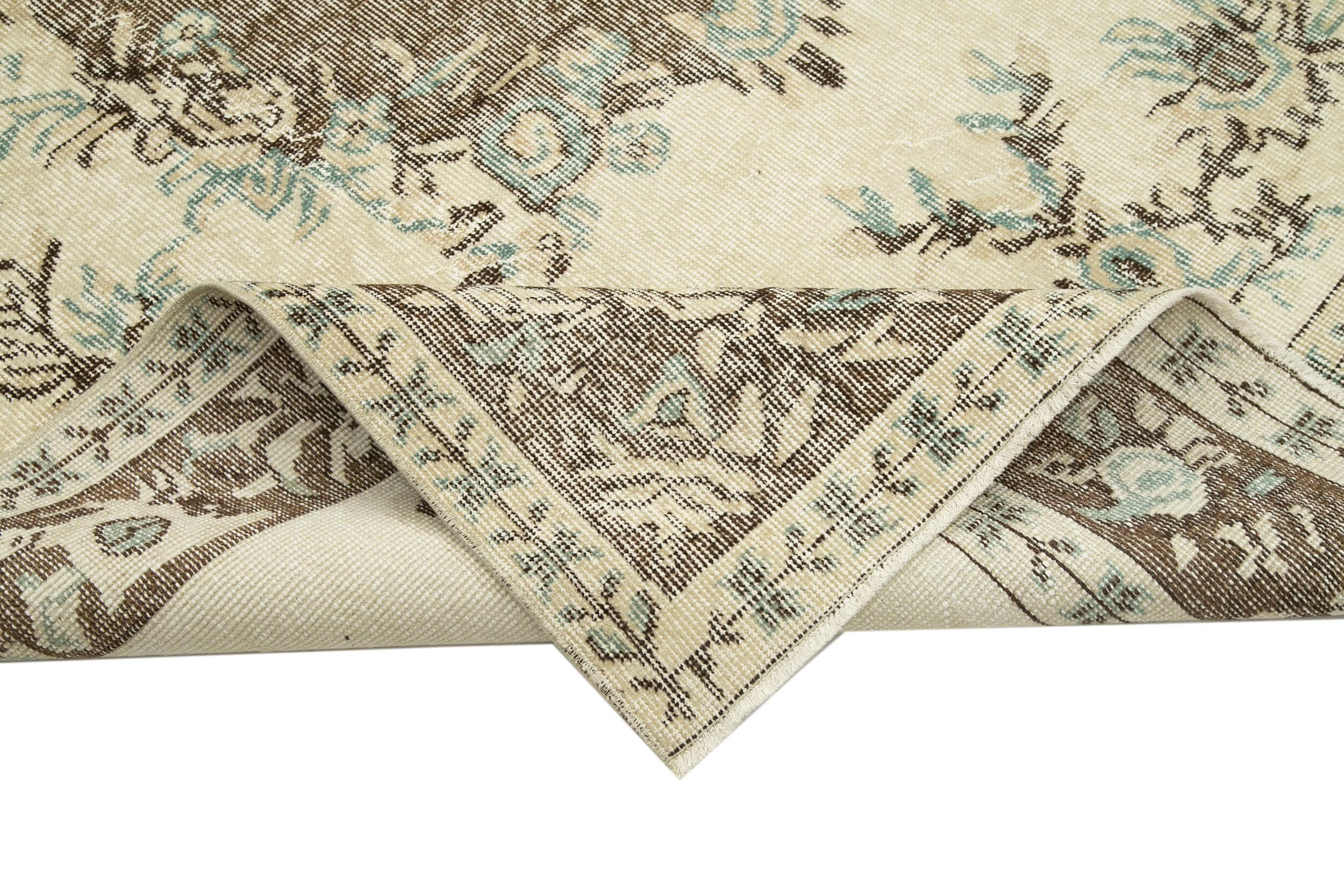 Vintage Bej Eskitme Pamuk Yün El Dokuma Halısı 182x290 Agacan