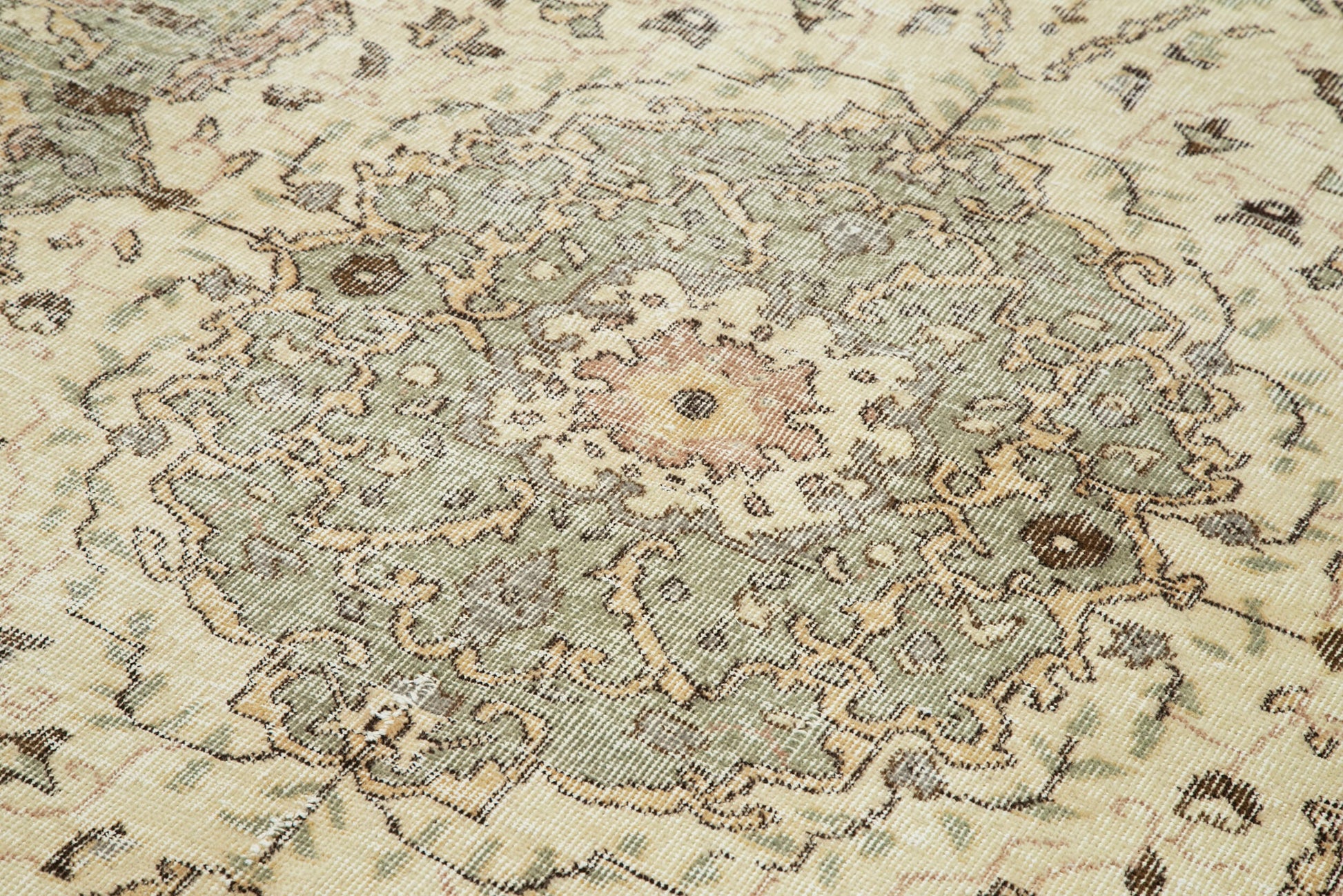 Vintage Bej Eskitme Pamuk Yün El Dokuma Halısı 162x262 Agacan