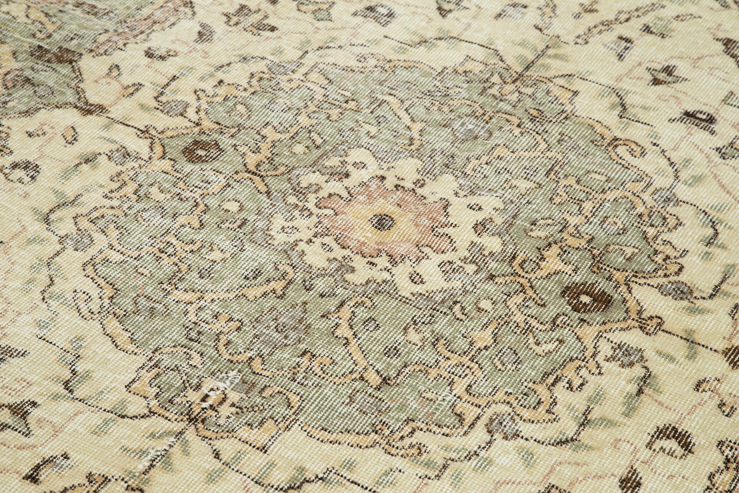 Vintage Bej Eskitme Pamuk Yün El Dokuma Halısı 162x262 Agacan