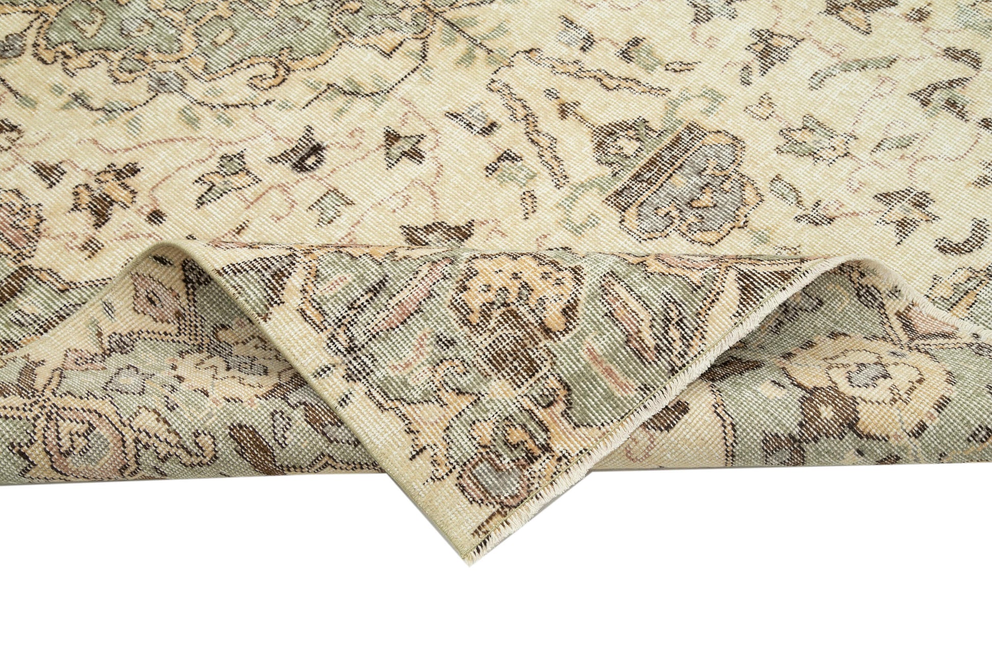 Vintage Bej Eskitme Pamuk Yün El Dokuma Halısı 162x262 Agacan