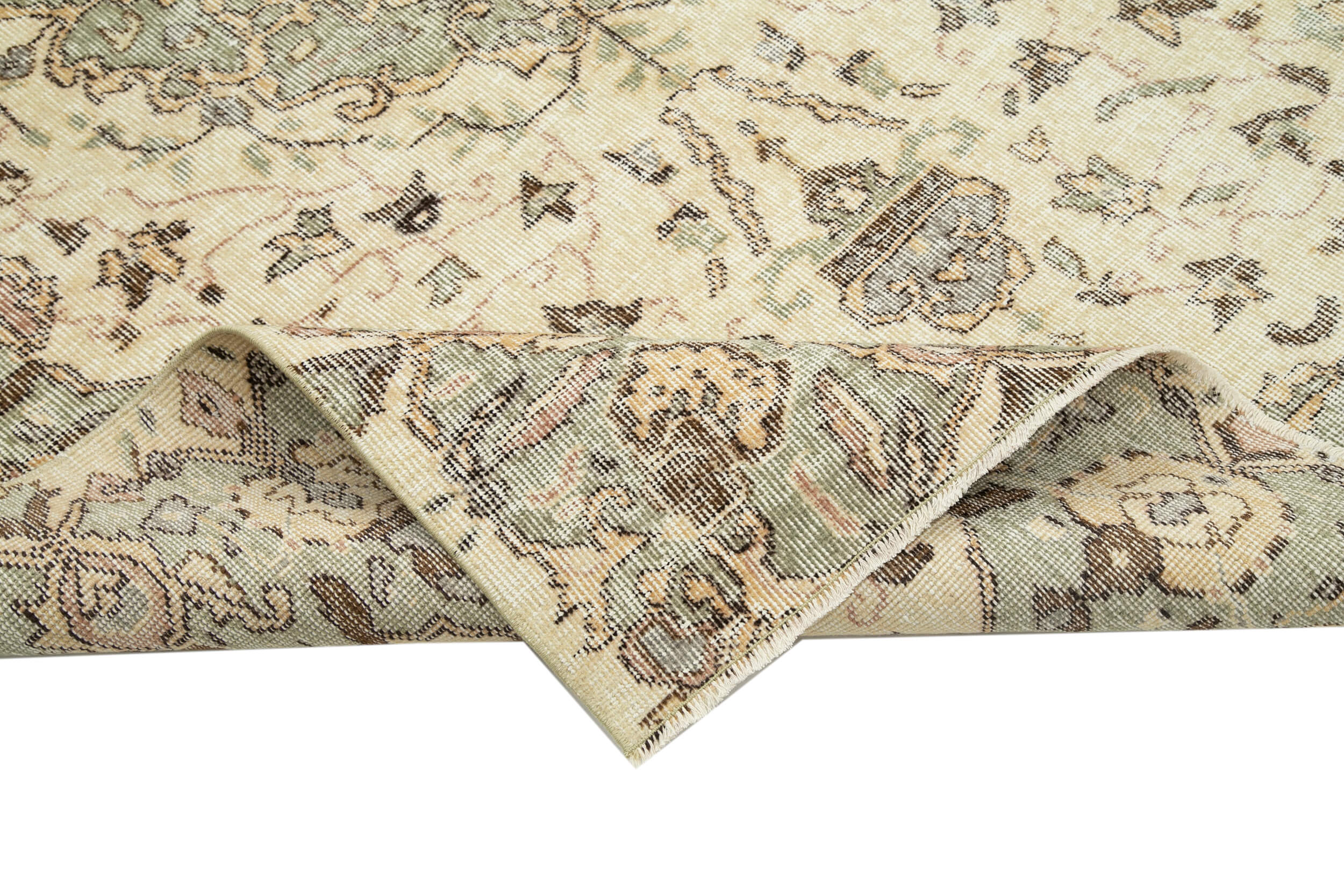 Vintage Bej Eskitme Pamuk Yün El Dokuma Halısı 162x262 Agacan