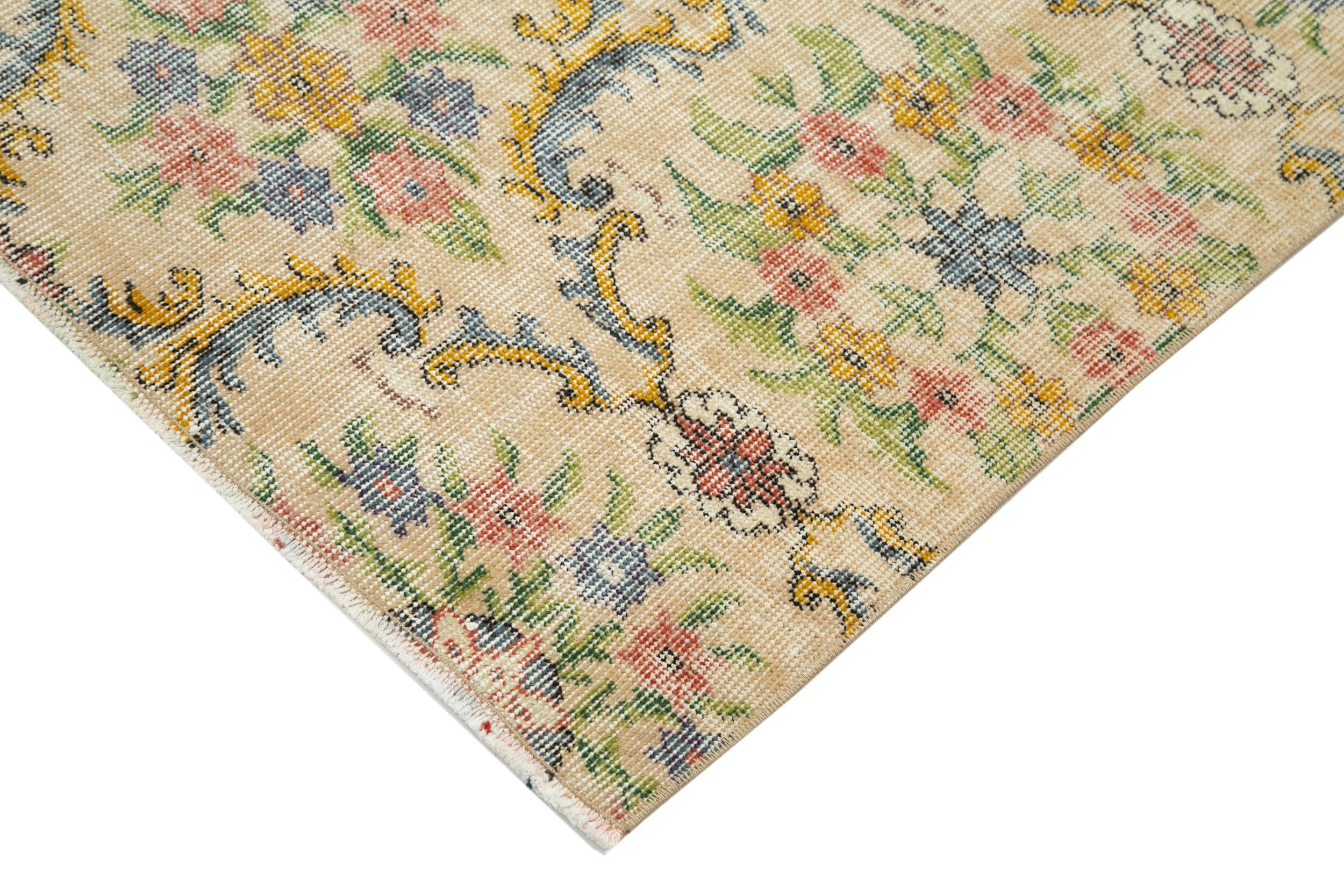 Vintage Bej Eskitme Pamuk Yün El Dokuma Halısı 161x267 Agacan