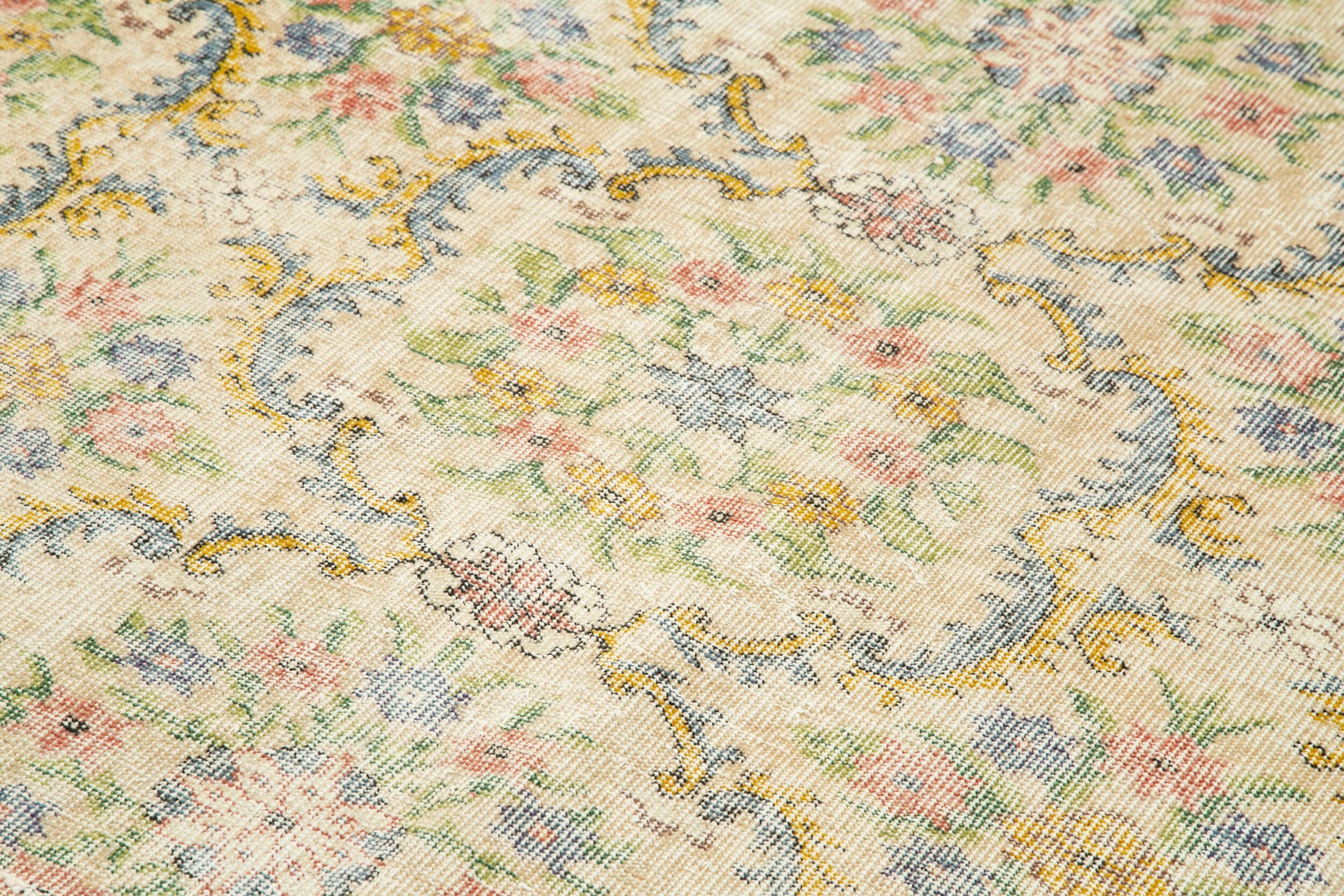 Vintage Bej Eskitme Pamuk Yün El Dokuma Halısı 161x267 Agacan