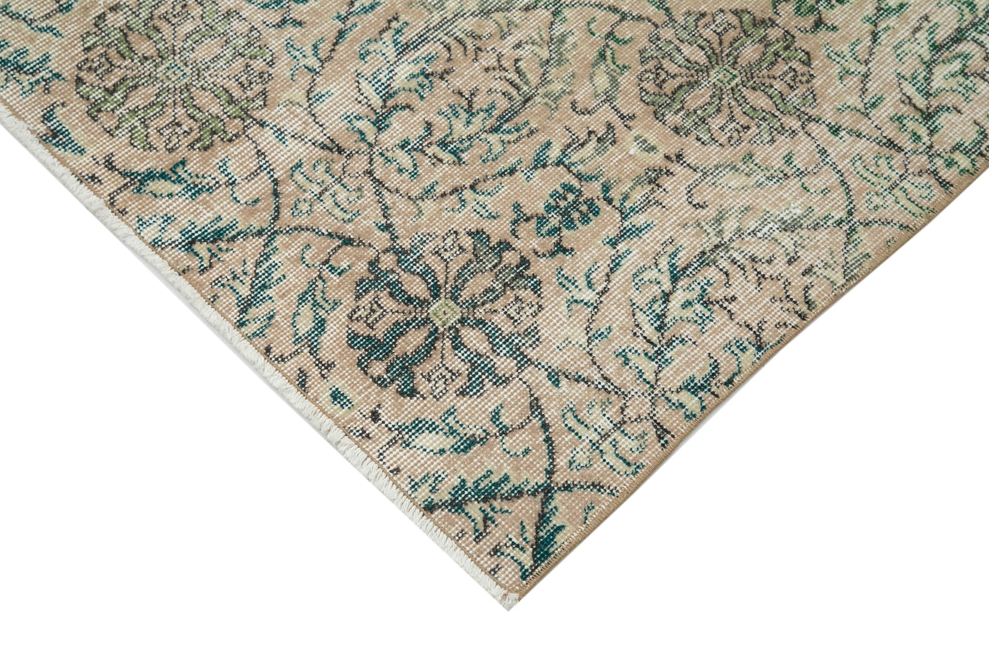 Vintage Bej Eskitme Pamuk Yün El Dokuma Halısı 154x216 Agacan