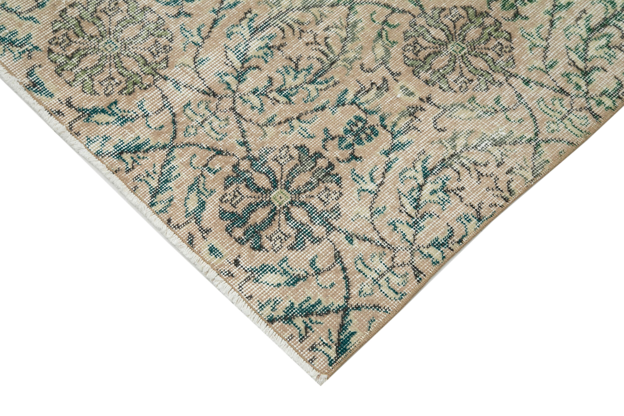 Vintage Bej Eskitme Pamuk Yün El Dokuma Halısı 154x216 Agacan