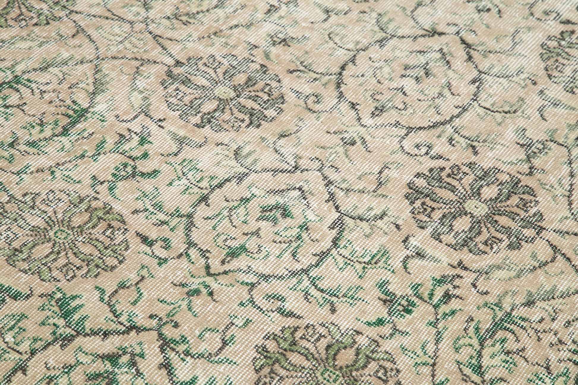 Vintage Bej Eskitme Pamuk Yün El Dokuma Halısı 154x216 Agacan