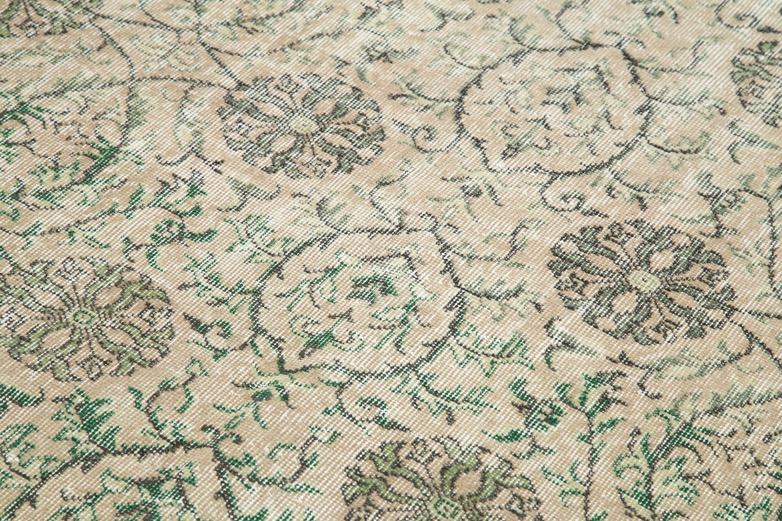 Vintage Bej Eskitme Pamuk Yün El Dokuma Halısı 154x216 Agacan