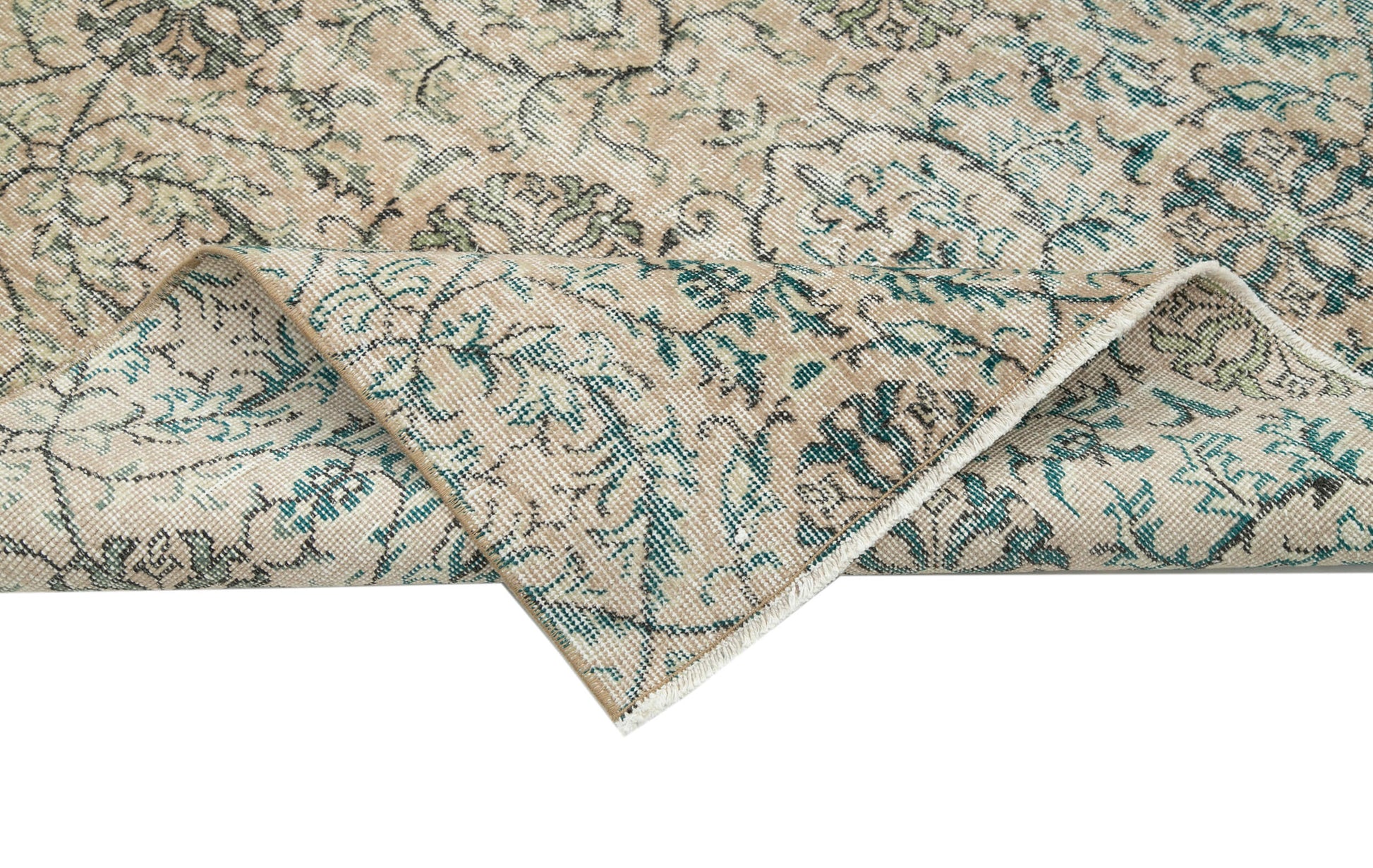 Vintage Bej Eskitme Pamuk Yün El Dokuma Halısı 154x216 Agacan