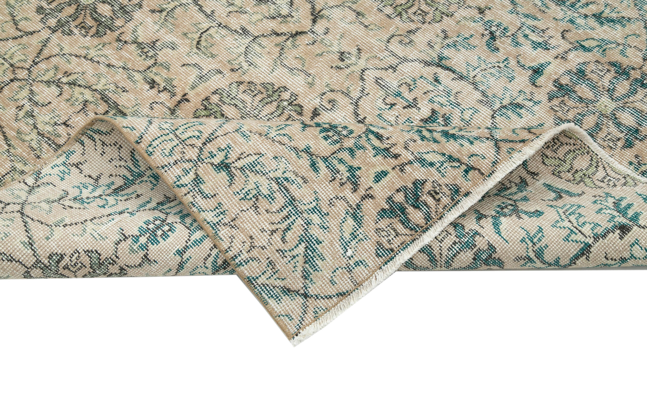 Vintage Bej Eskitme Pamuk Yün El Dokuma Halısı 154x216 Agacan