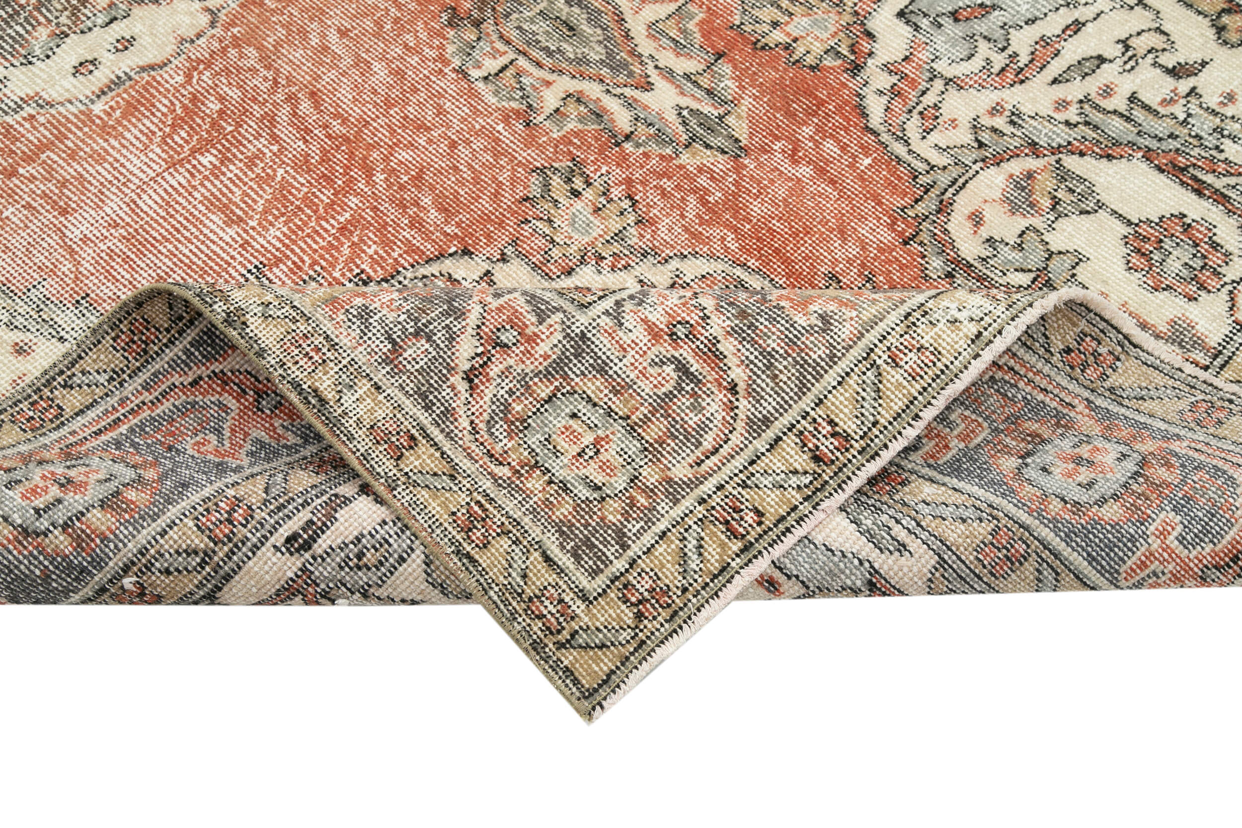 Vintage Bej Eskitme Pamuk Yün El Dokuma Halısı 178x305 Agacan