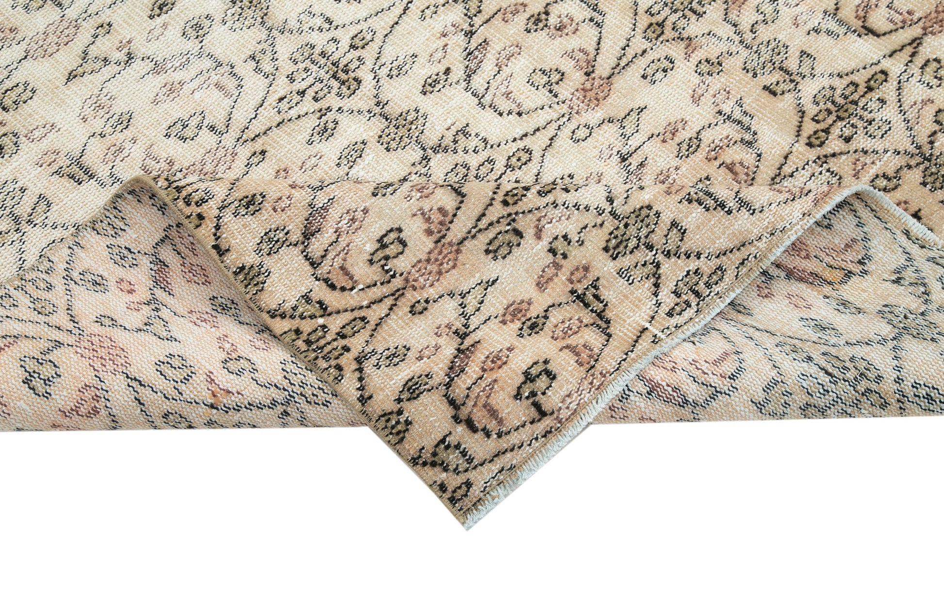 Vintage Bej Eskitme Pamuk Yün El Dokuma Halısı 137x240 Agacan