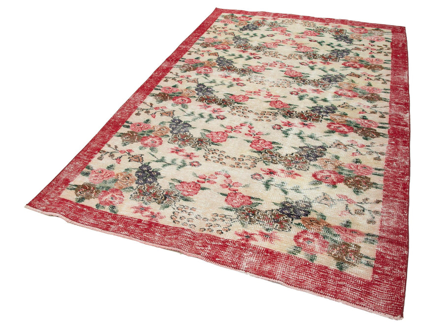 Vintage Bej Eskitme Pamuk Yün El Dokuma Halısı 160x262 Agacan
