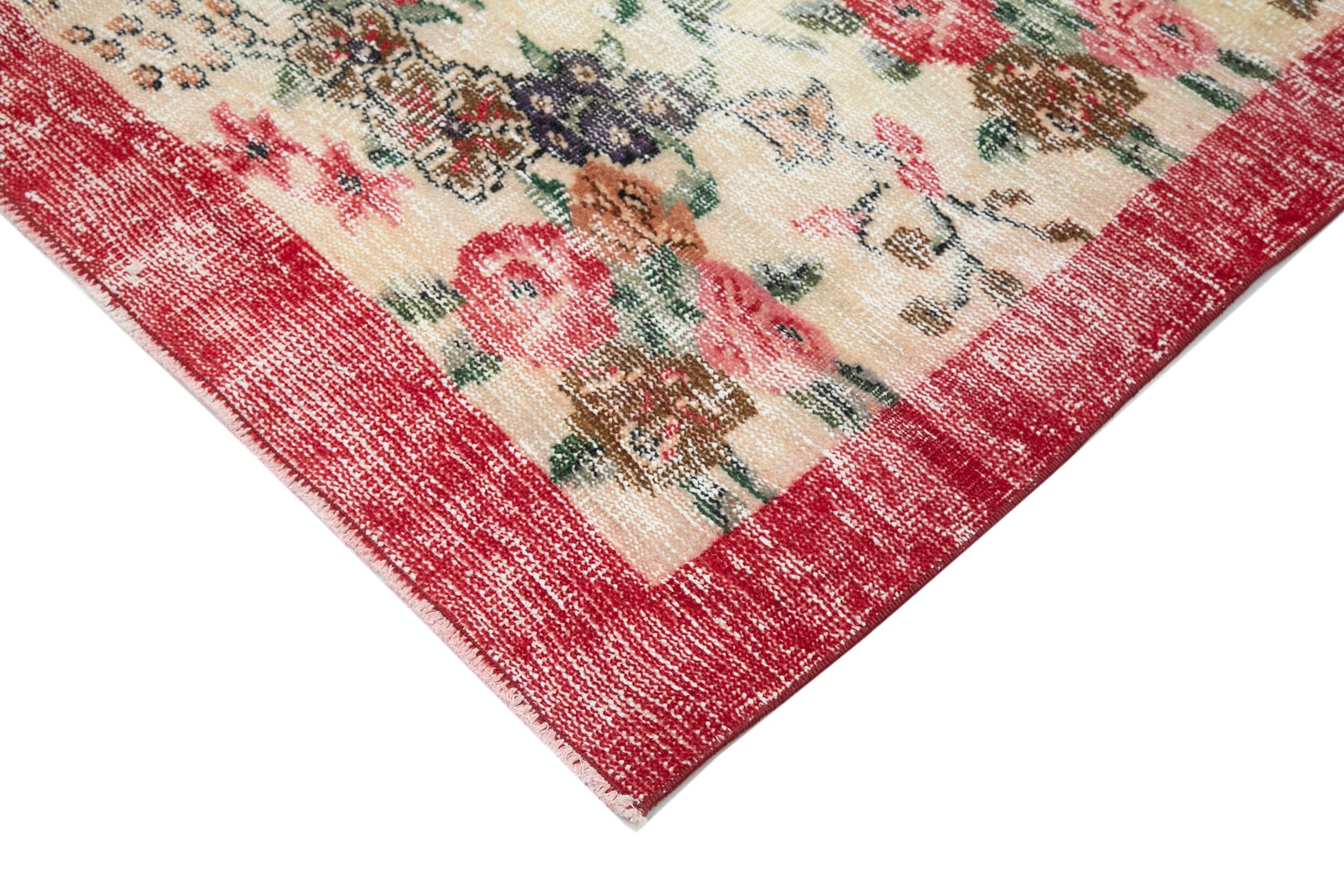 Vintage Bej Eskitme Pamuk Yün El Dokuma Halısı 160x262 Agacan