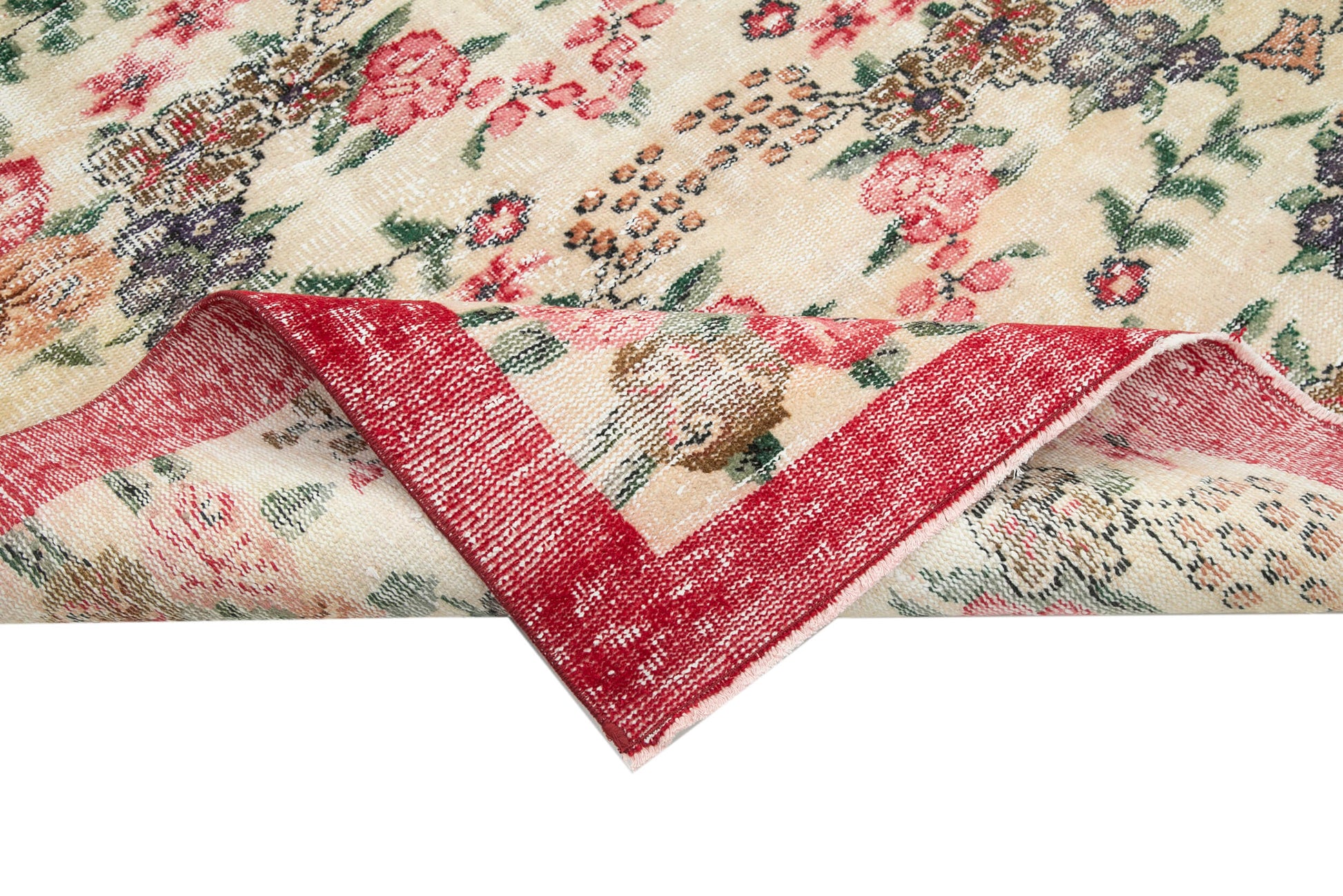 Vintage Bej Eskitme Pamuk Yün El Dokuma Halısı 160x262 Agacan