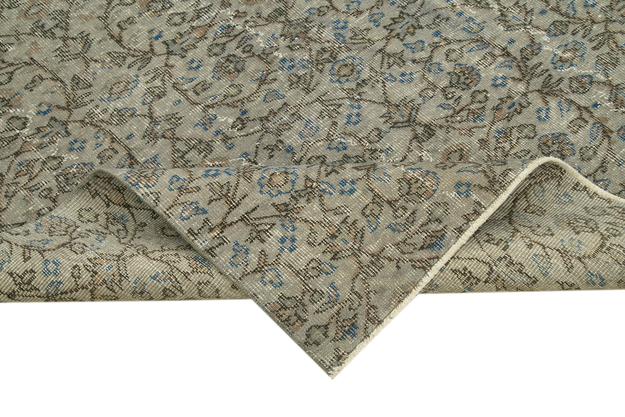 Overdyed Vintage Gri Eskitme Pamuk Yün El Dokuma Halısı 158x265 Agacan