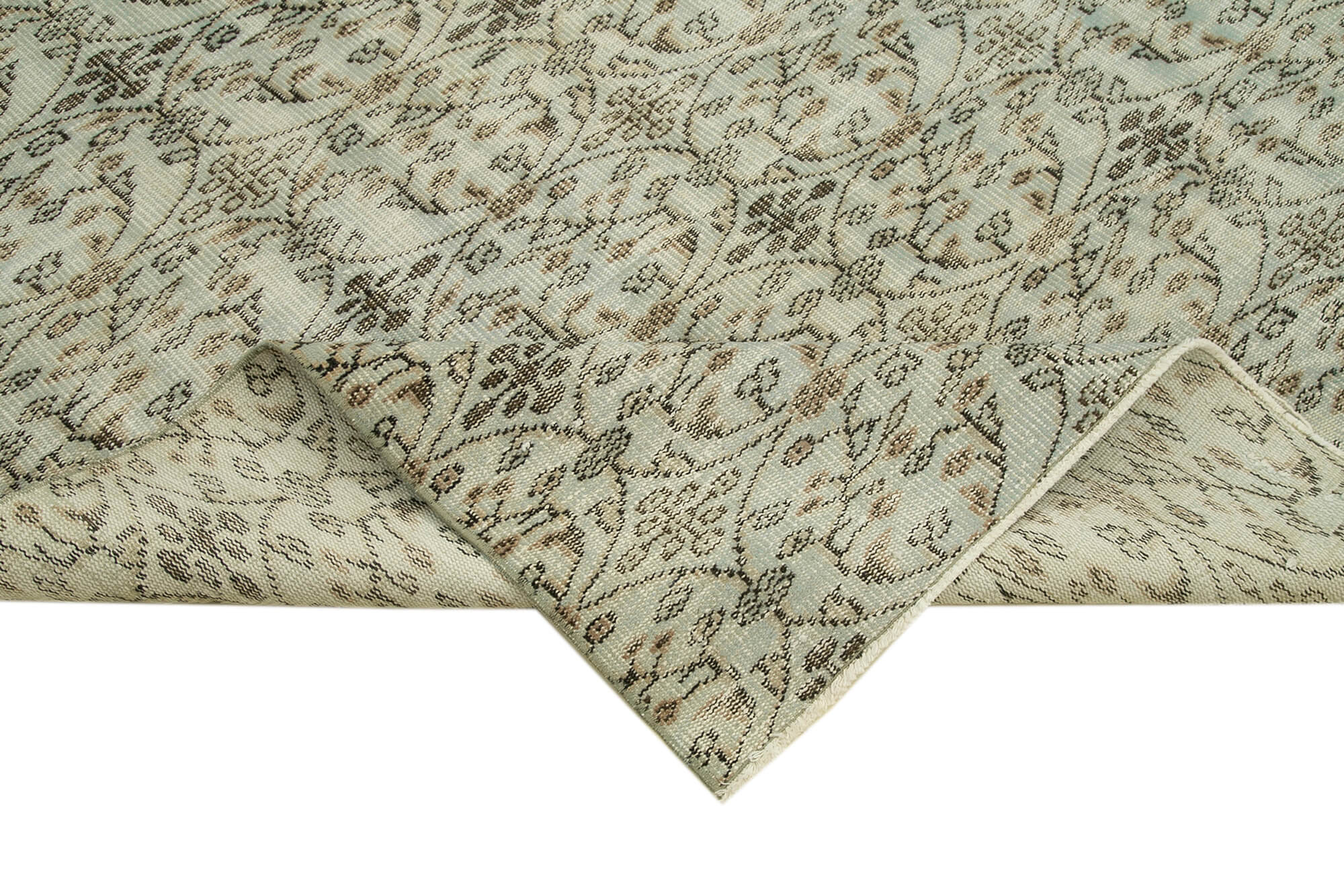 Overdyed Vintage Gri Eskitme Pamuk Yün El Dokuma Halısı 173x244 Agacan