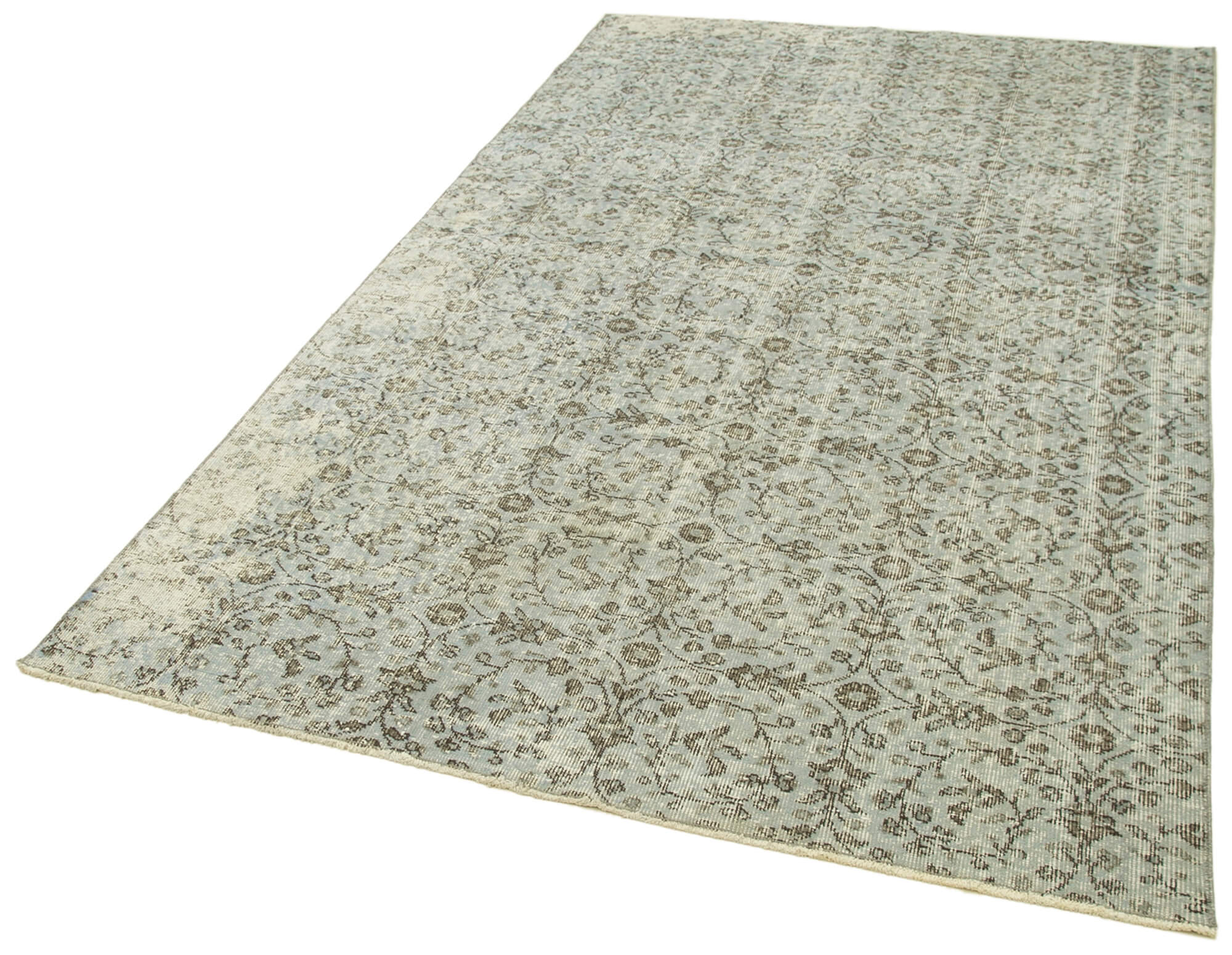 Overdyed Vintage Mavi Eskitme Pamuk Yün El Dokuma Halısı 157x260 Agacan