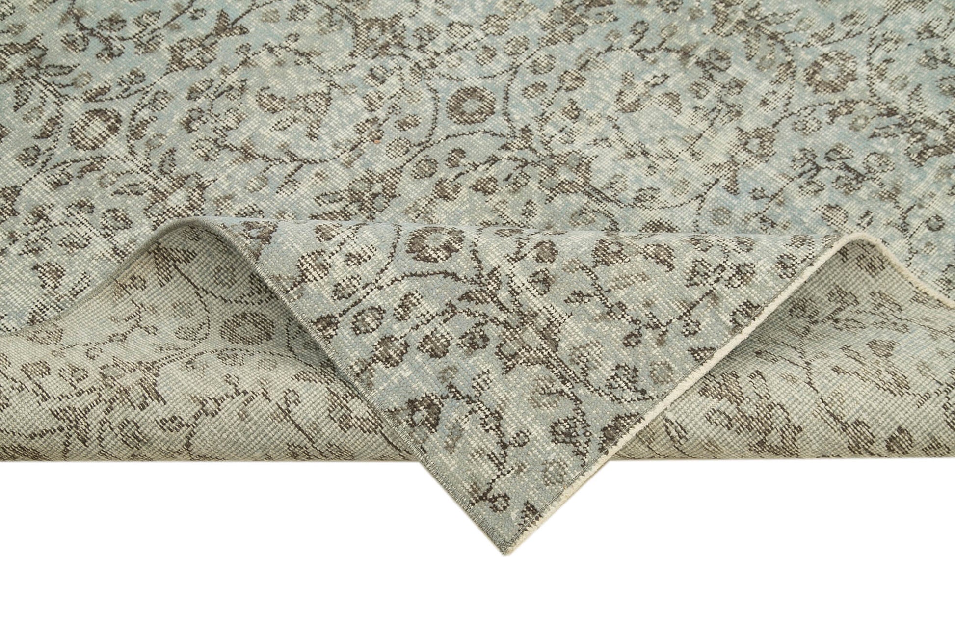 Overdyed Vintage Mavi Eskitme Pamuk Yün El Dokuma Halısı 157x260 Agacan