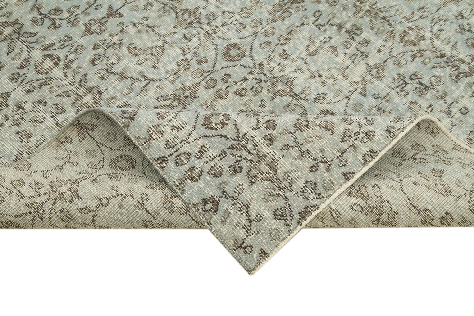 Overdyed Vintage Mavi Eskitme Pamuk Yün El Dokuma Halısı 157x260 Agacan