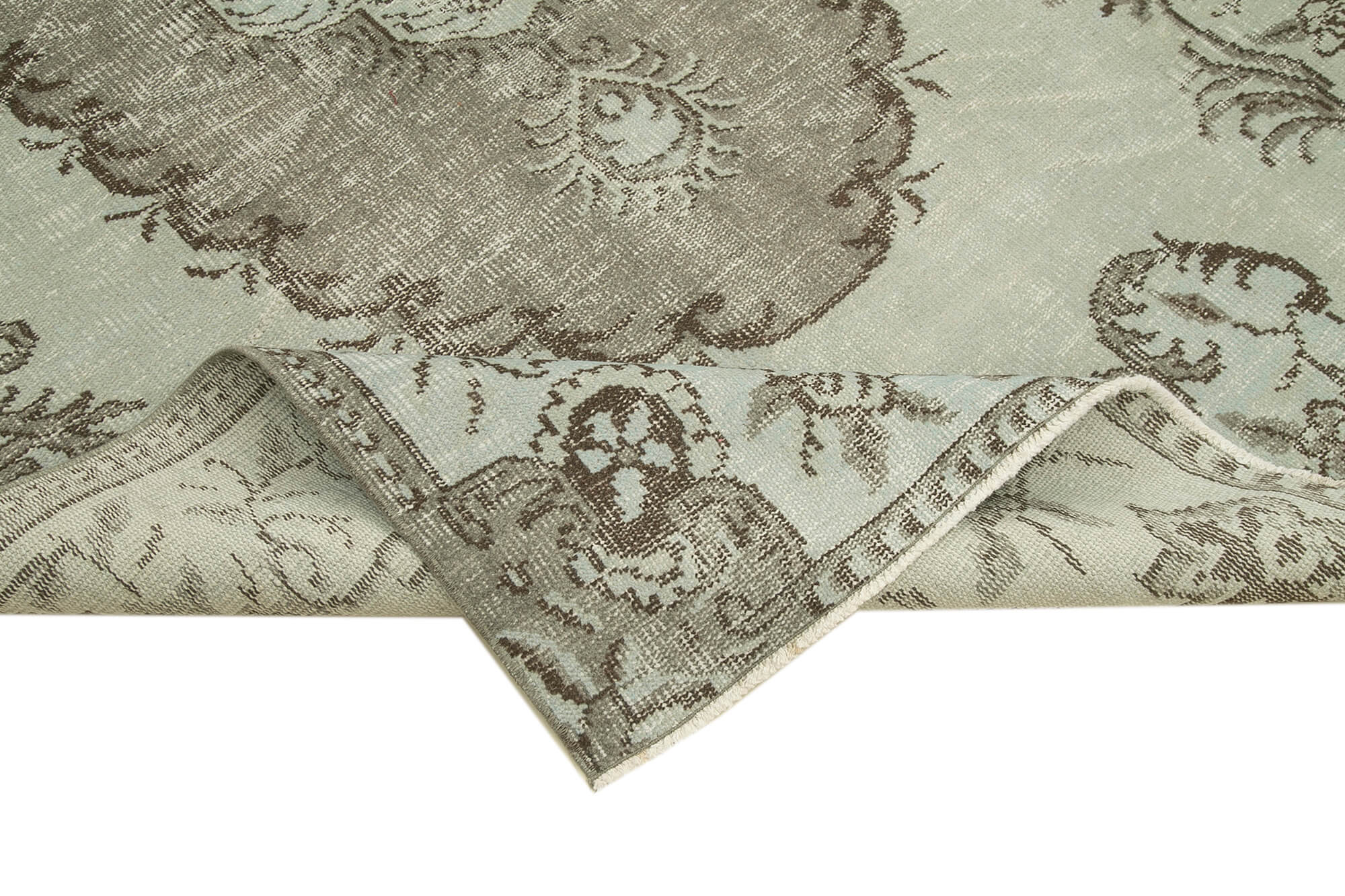 Overdyed Vintage Gri Eskitme Pamuk Yün El Dokuma Halısı 158x258 Agacan