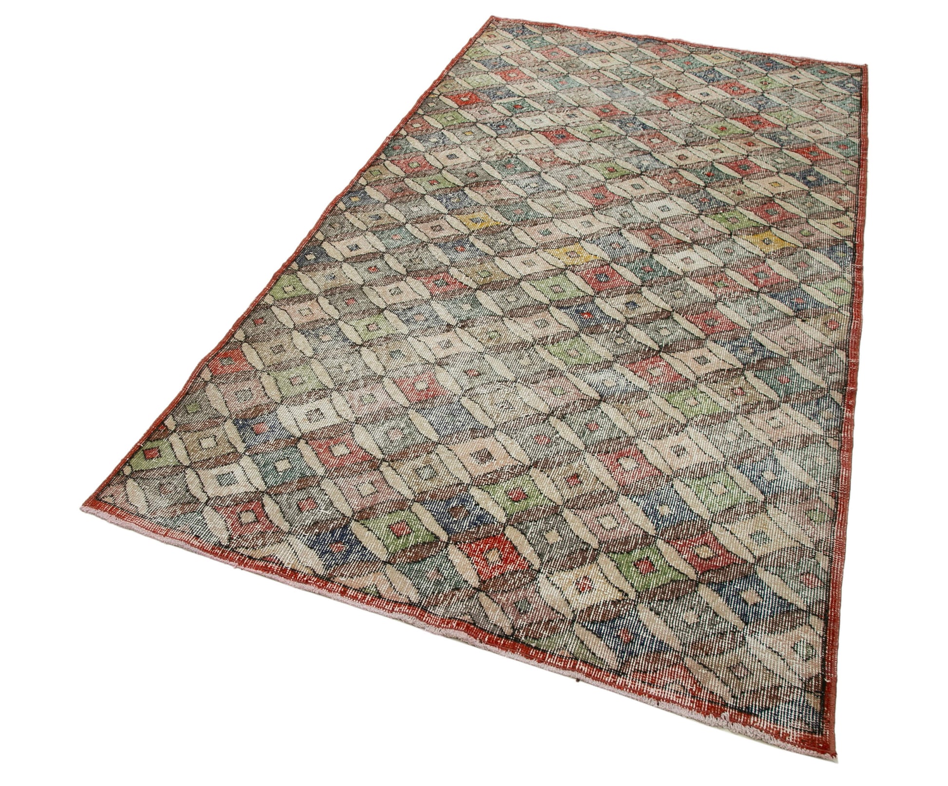 Checkered Kilim Bej Damalı Pamuk Yün El Dokuma Halısı 132x239 Agacan