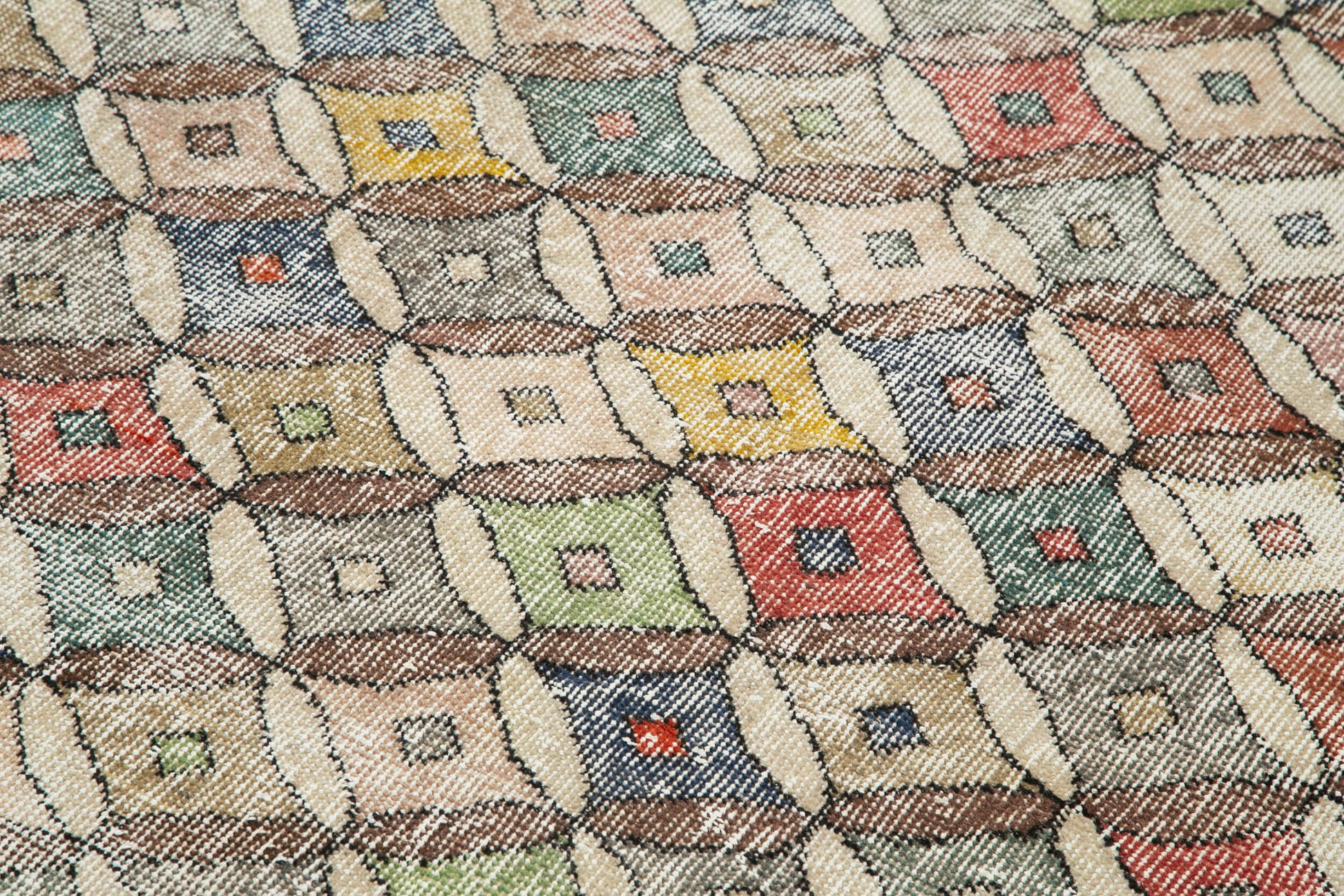 Checkered Kilim Bej Damalı Pamuk Yün El Dokuma Halısı 132x239 Agacan