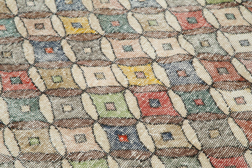 Checkered Kilim Bej Damalı Pamuk Yün El Dokuma Halısı 132x239 Agacan