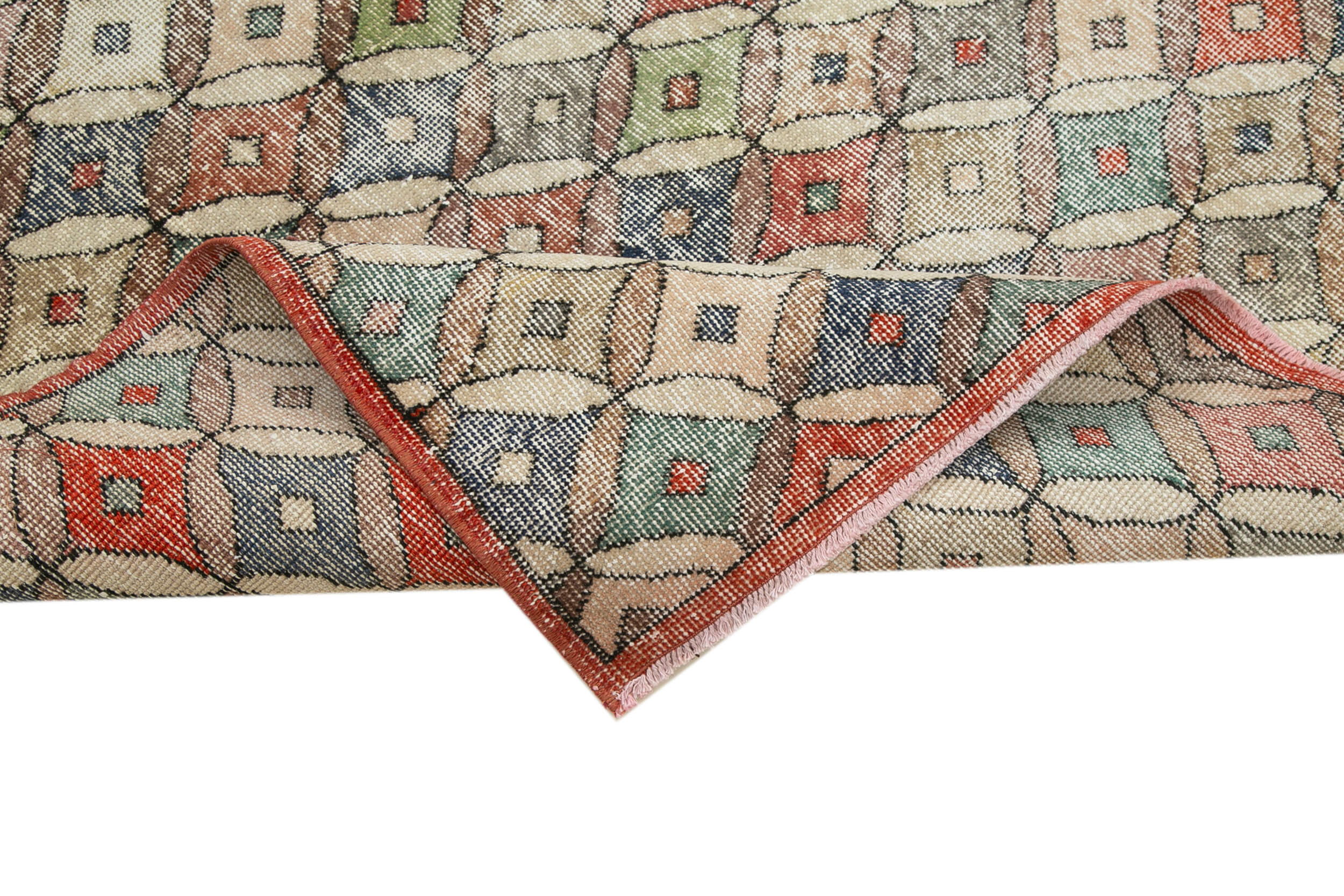 Checkered Kilim Bej Damalı Pamuk Yün El Dokuma Halısı 132x239 Agacan