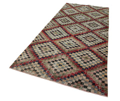 Checkered Runner Beyaz Geometrik Pamuk Yün El Dokuma Halısı 141x306 Agacan