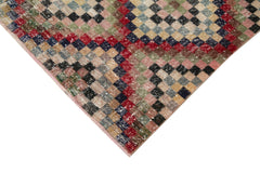 Checkered Runner Beyaz Geometrik Pamuk Yün El Dokuma Halısı 141x306 Agacan