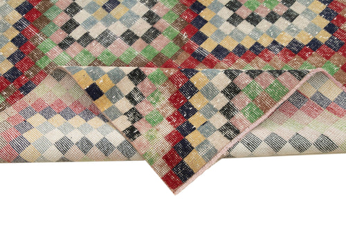 Checkered Runner Beyaz Geometrik Pamuk Yün El Dokuma Halısı 141x306 Agacan