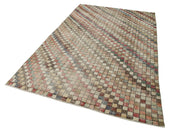 Checkered Kilim Bej Damalı Pamuk Yün El Dokuma Halısı 168x268 Agacan