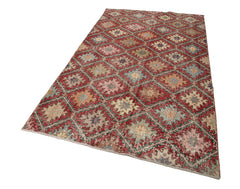 Checkered Kilim Kırmızı Damalı Pamuk Yün El Dokuma Halısı 155x285 Agacan
