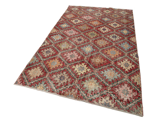 Checkered Kilim Kırmızı Damalı Pamuk Yün El Dokuma Halısı 155x285 Agacan