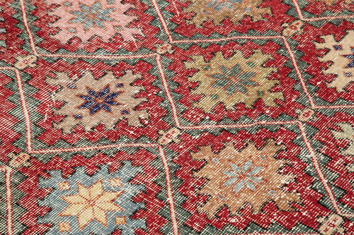 Checkered Kilim Kırmızı Damalı Pamuk Yün El Dokuma Halısı 155x285 Agacan