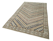 Checkered Kilim Bej Damalı Pamuk Yün El Dokuma Halısı 164x291 Agacan