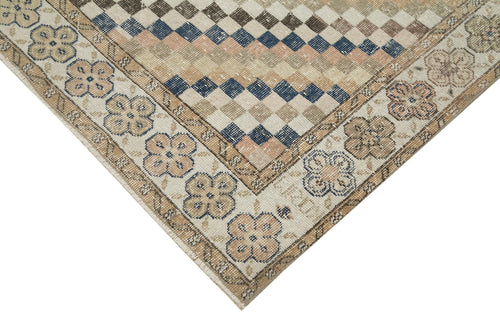 Checkered Kilim Bej Damalı Pamuk Yün El Dokuma Halısı 164x291 Agacan