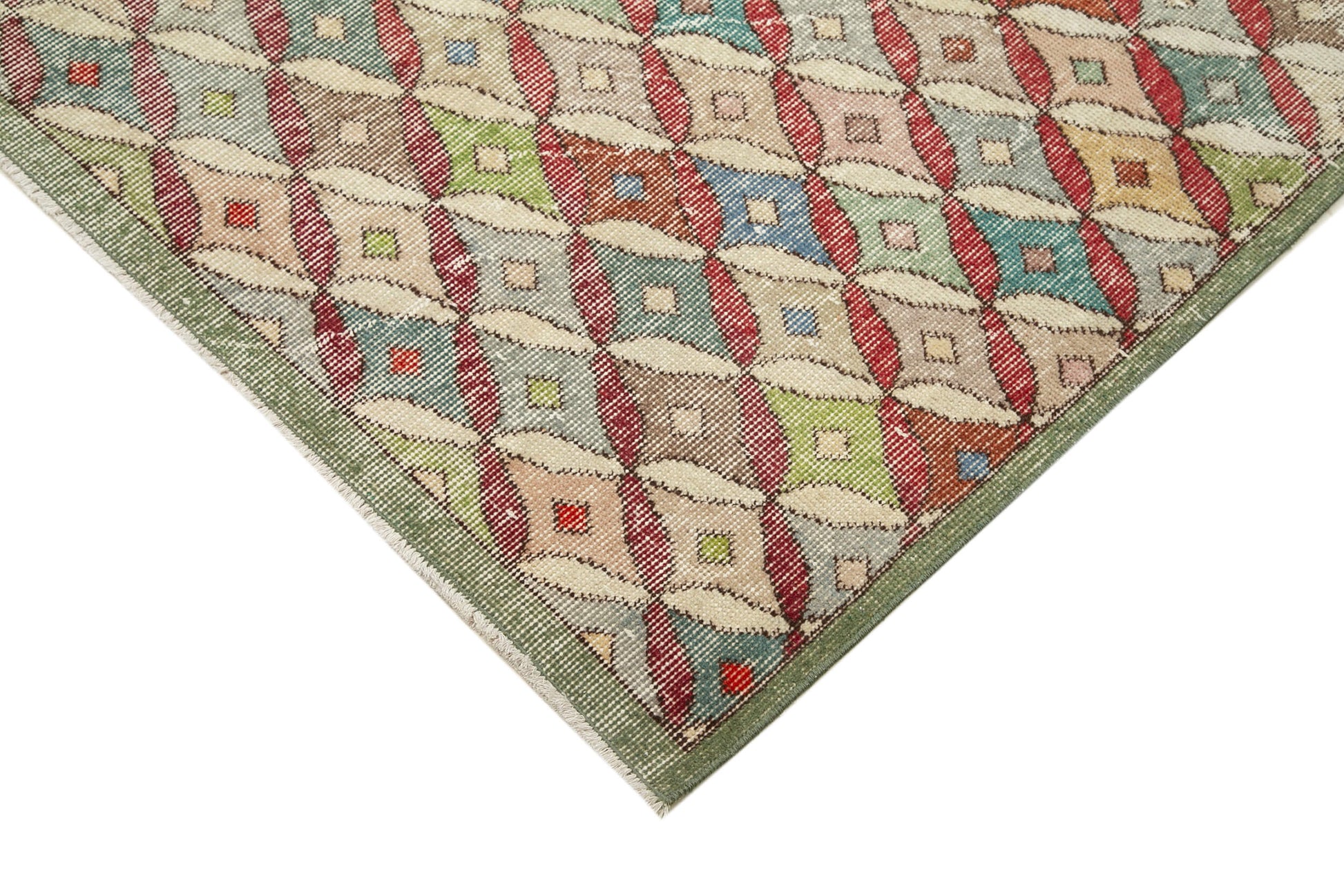 Checkered Kilim Bej Damalı Pamuk Yün El Dokuma Halısı 154x287 Agacan