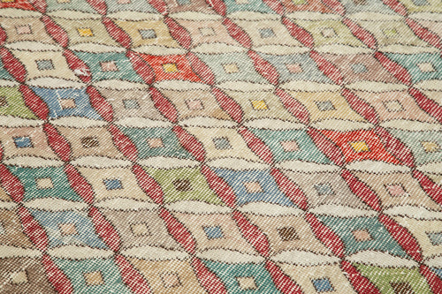 Checkered Kilim Bej Damalı Pamuk Yün El Dokuma Halısı 154x287 Agacan