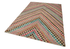 Checkered Kilim Beyaz Damalı Pamuk Yün El Dokuma Halısı 174x263 Agacan