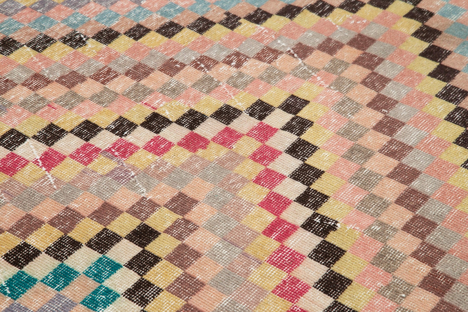 Checkered Kilim Beyaz Damalı Pamuk Yün El Dokuma Halısı 174x263 Agacan
